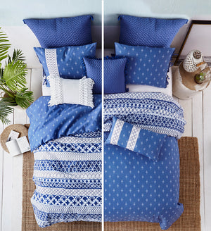 Shibori Stripe Cotton Comforter Set in Blue - Wonderhome