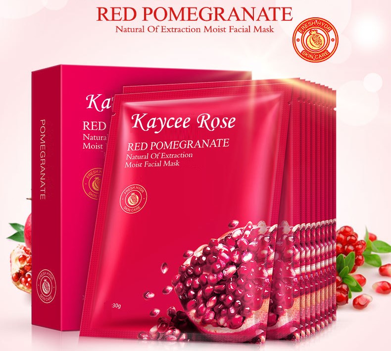 Kaycee Rose- Red Pomegranate Essence Moisturizing 10 Sheet Mask -- Intensively Hydrating & Instantly Soothing Anti-ageing Facial Mask -For All Skin Care Types