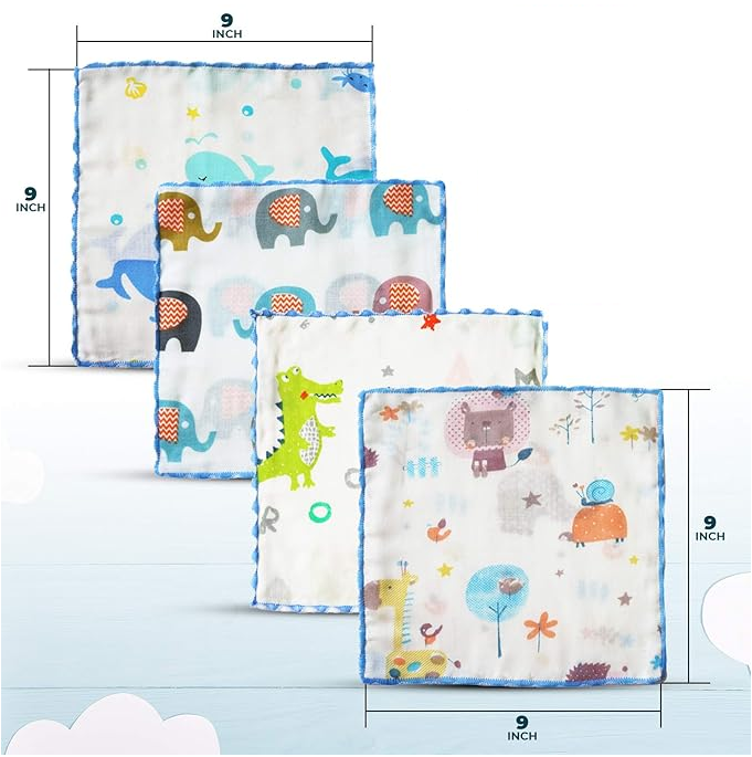 Kaycee Rose Baby Washcloths Set(12-Pack), Natural Cotton Infant Bath Napkin, Soft Toddler Face Towel Gift Registry Newborn Baby Shower,9x9 Inches, Animal World (Square)