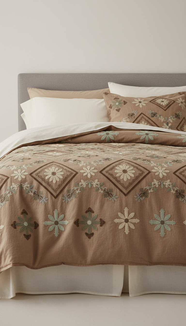 Stone Taupe Embroidered Duvet Cover