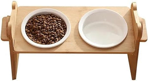Kaycee Rose Elevated Dog and Cat Bowls Adjustable Feeding Bowl Rack, Adjustable Height Wooden Shelf Pet Dog Cat Dual Food Water Ceramic Bowl Set of 2 Elevated Food and Water Bowls
