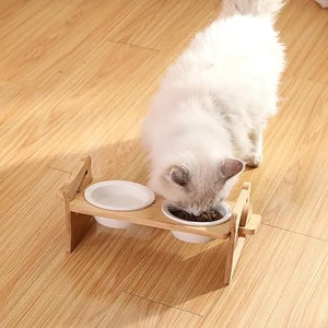 Kaycee Rose Elevated Dog and Cat Bowls Adjustable Feeding Bowl Rack, Adjustable Height Wooden Shelf Pet Dog Cat Dual Food Water Ceramic Bowl Set of 2 Elevated Food and Water Bowls