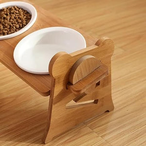 Kaycee Rose Elevated Dog and Cat Bowls Adjustable Feeding Bowl Rack, Adjustable Height Wooden Shelf Pet Dog Cat Dual Food Water Ceramic Bowl Set of 2 Elevated Food and Water Bowls