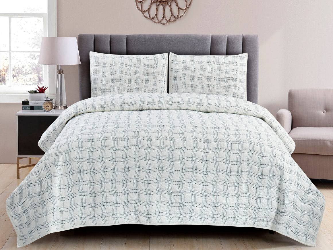 Sebastian Cotton Quilt Set in Blue - Wonderhome