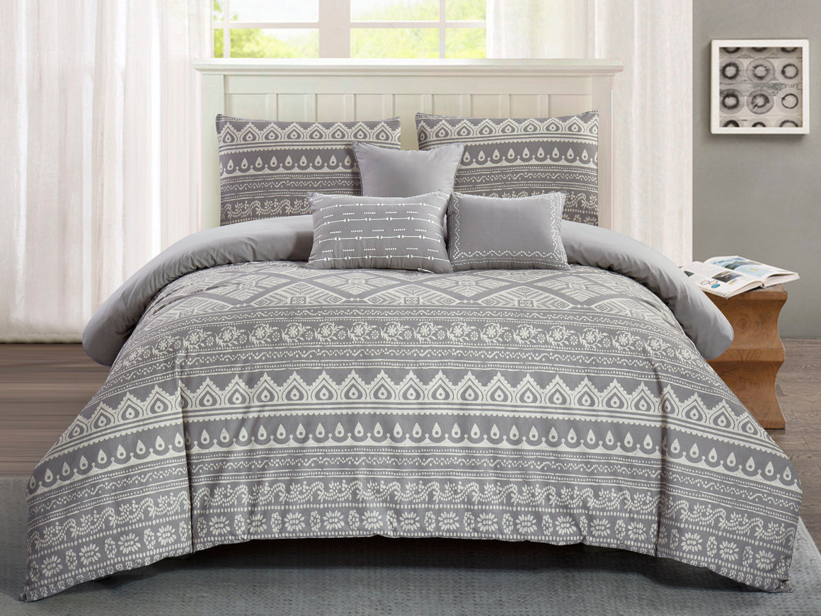 Jaipur Printed Cotton Comforter Set in Grey - Wonderhome
