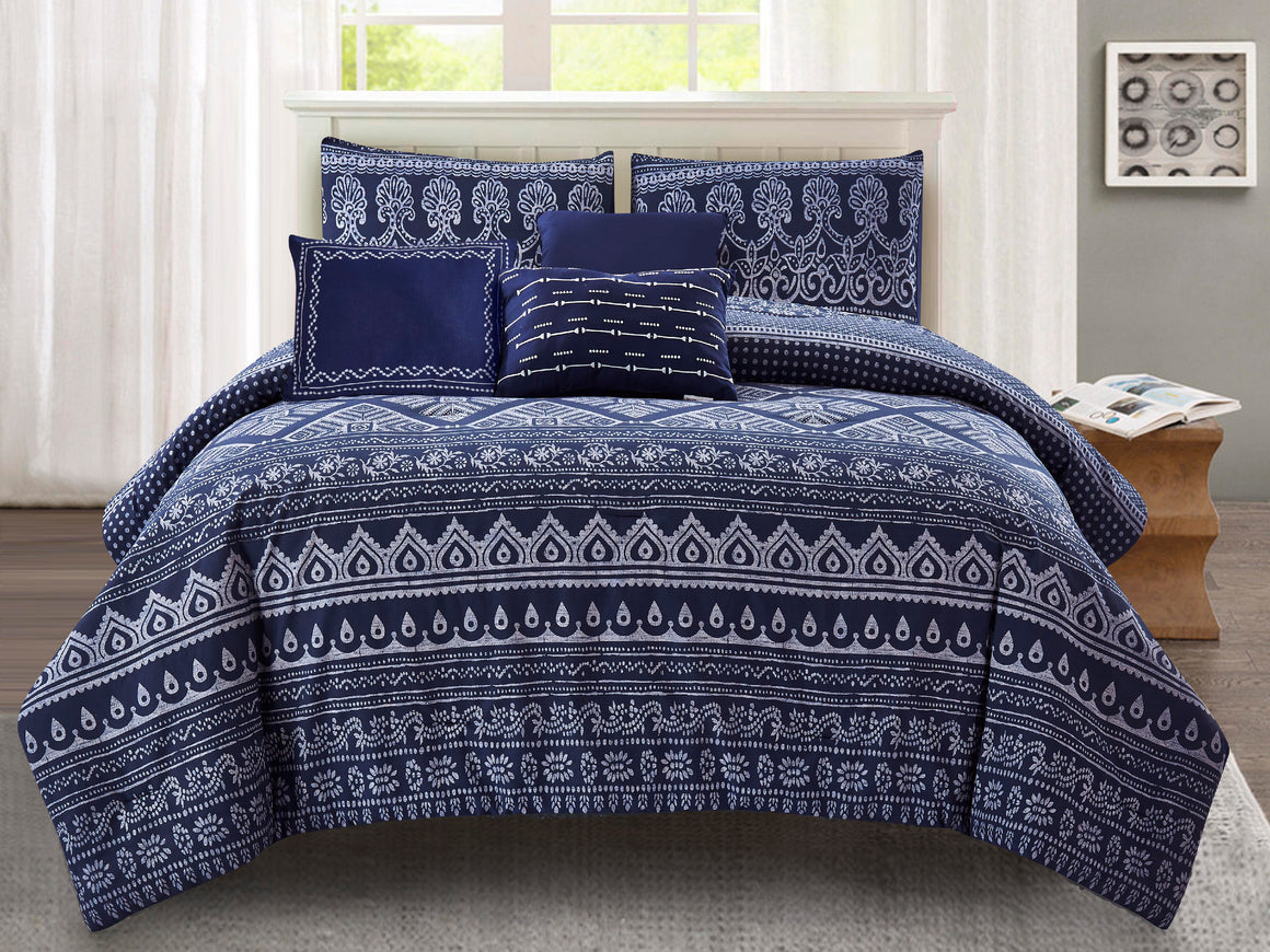 Jaipur Printed Cotton Comforter Set in Blue - Wonderhome