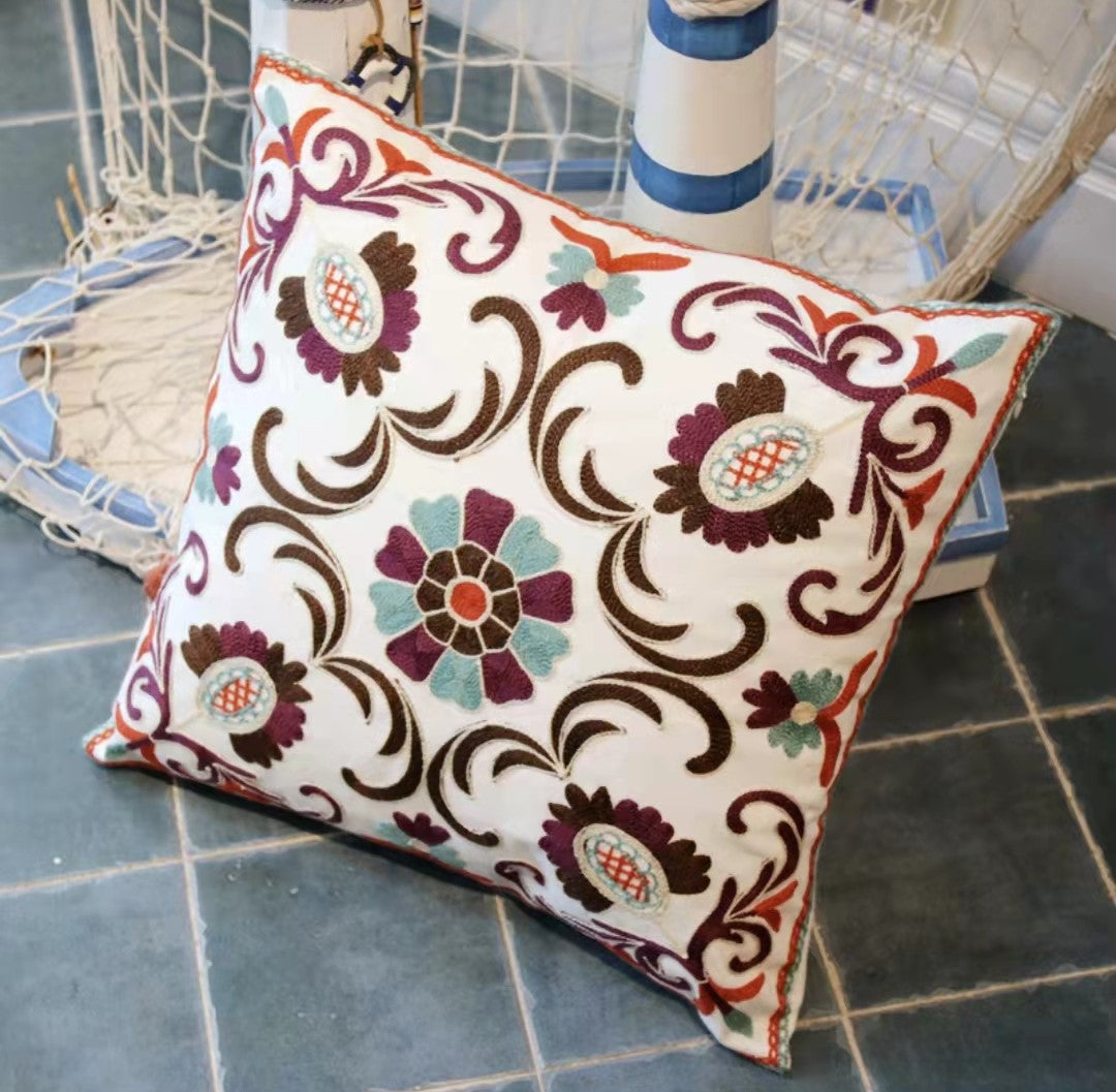 Decorative Sofa Pillows for Couch, Embroider Flower Cotton Pillow