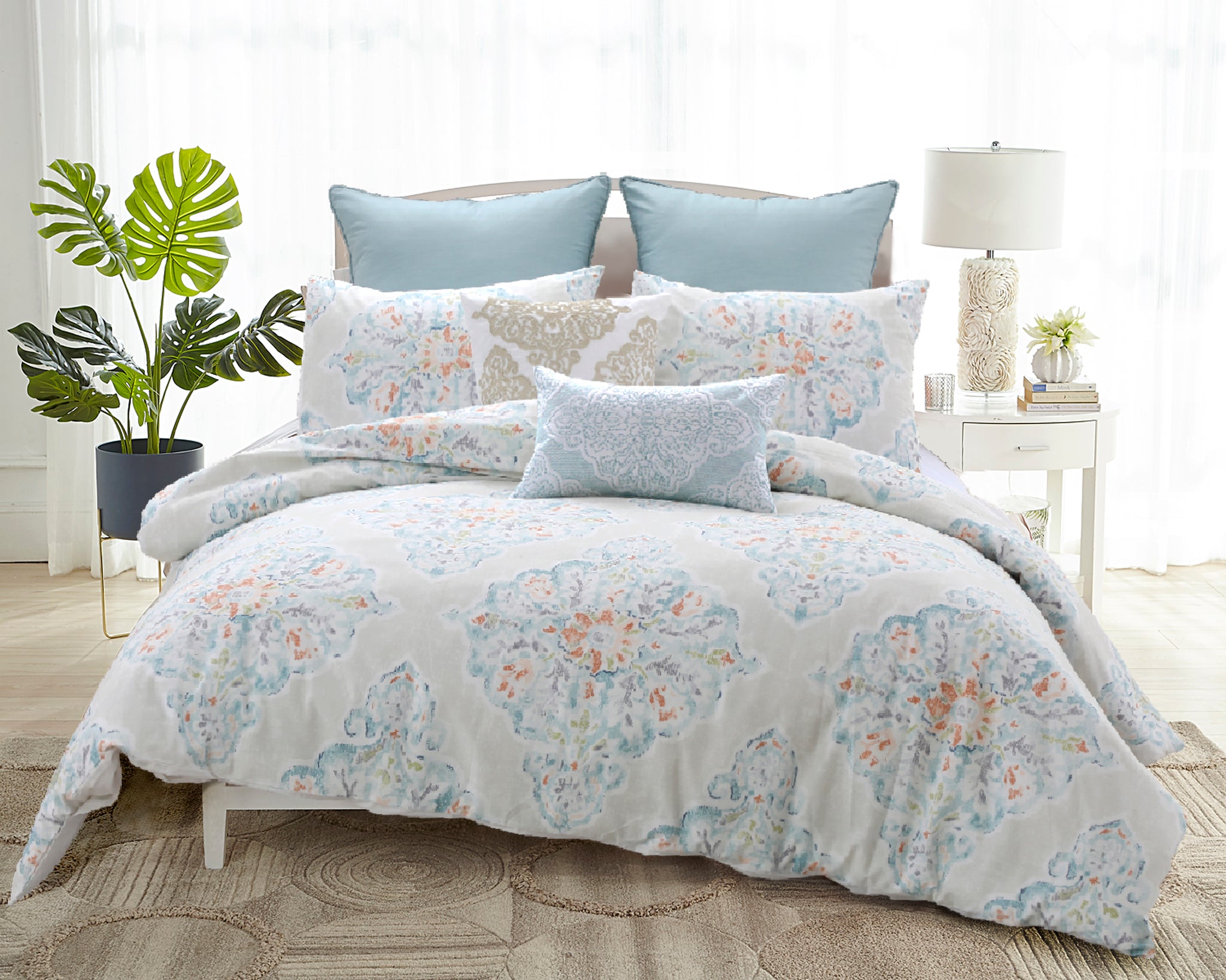 Florentine Cotton Square Pillow in Ivory - Wonderhome
