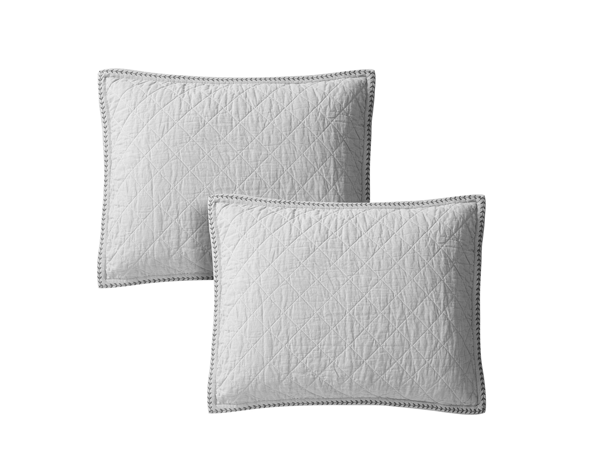 Embroidered Frame Linen Cotton Quilt Set in Grey - Wonderhome