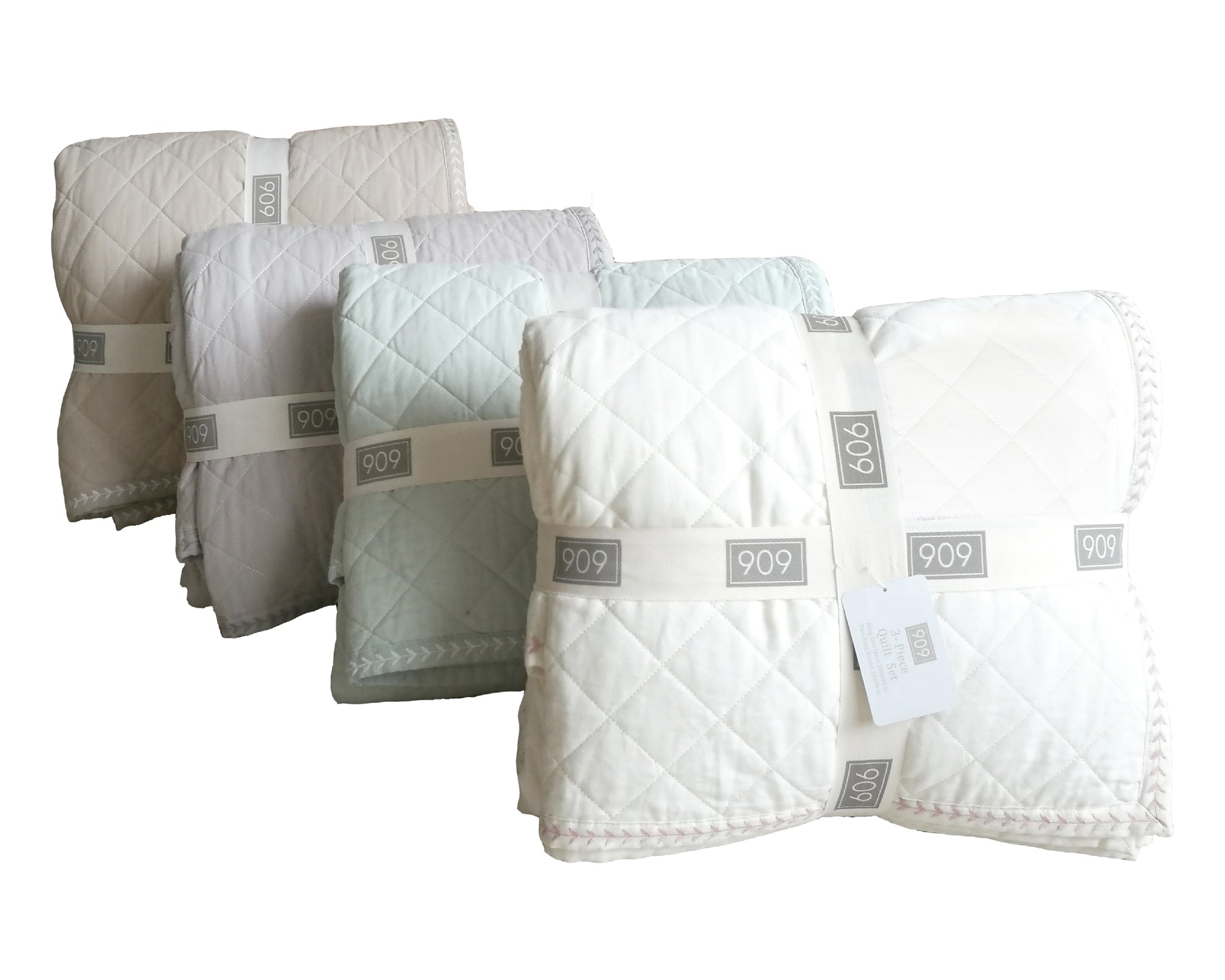 Embroidered Frame Linen Cotton Quilt Set in Light Brown - Wonderhome