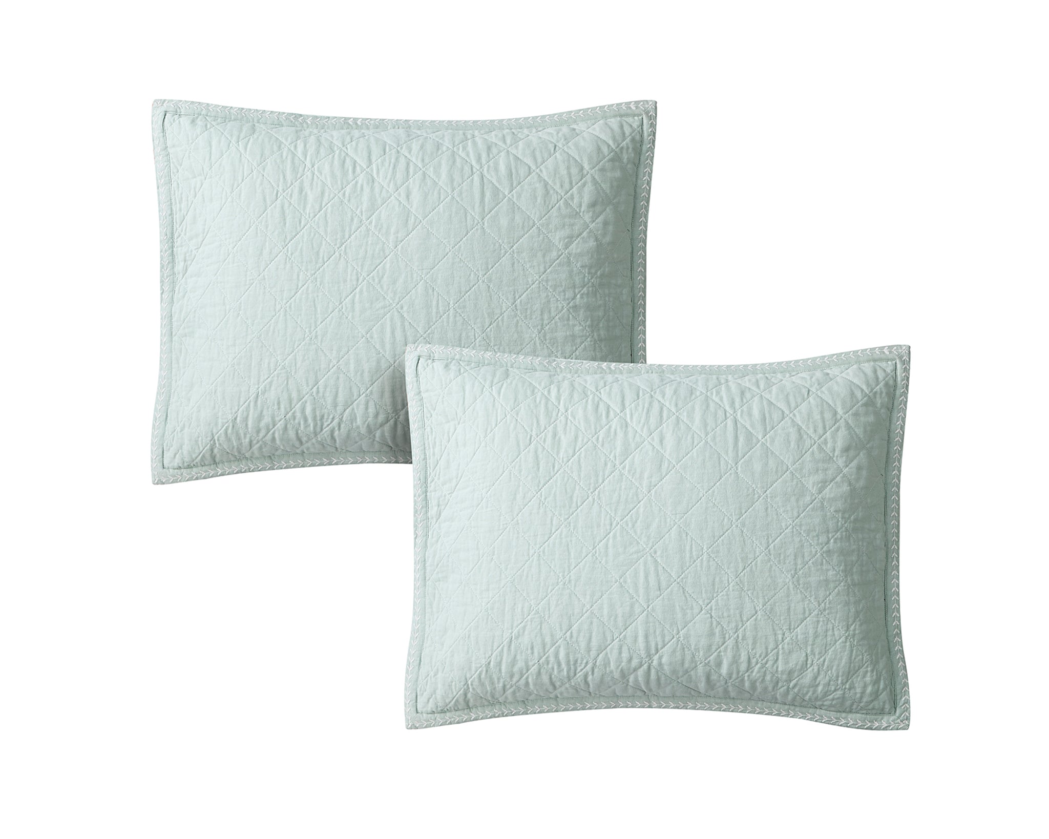 Embroidered Frame Linen Cotton Quilt Set in Light Blue - Wonderhome