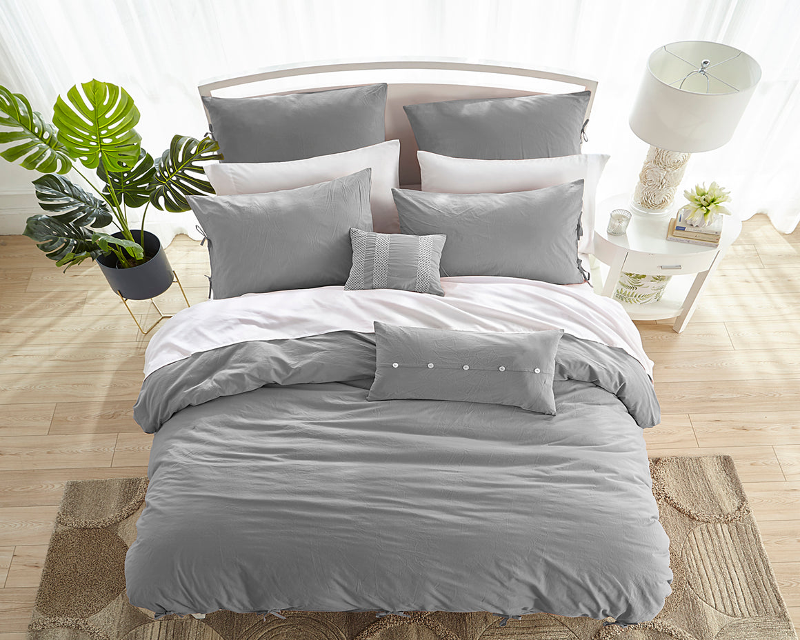 Washed Cotton Duvet Set in Grey - Wonderhome