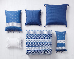 Shibori Stripe Cotton Oblong Pillow in Blue - Wonderhome