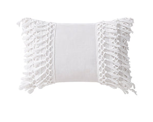 Shibori Stripe Cotton Oblong Pillow in White - Wonderhome