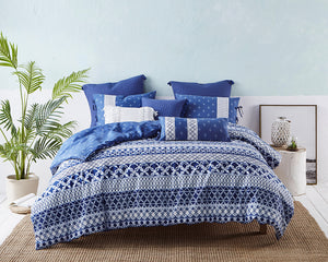 Shibori Stripe Cotton Duvet Set in Blue - Wonderhome