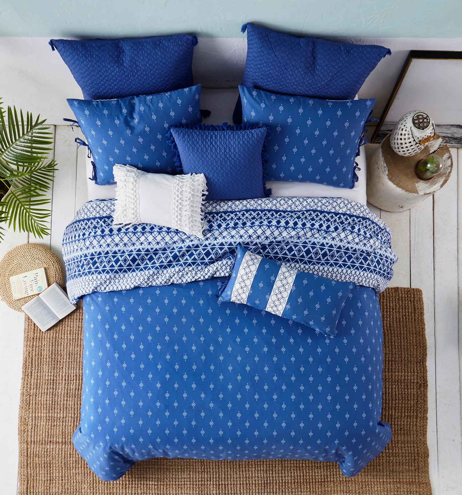Shibori Stripe Cotton Duvet Set in Blue - Wonderhome