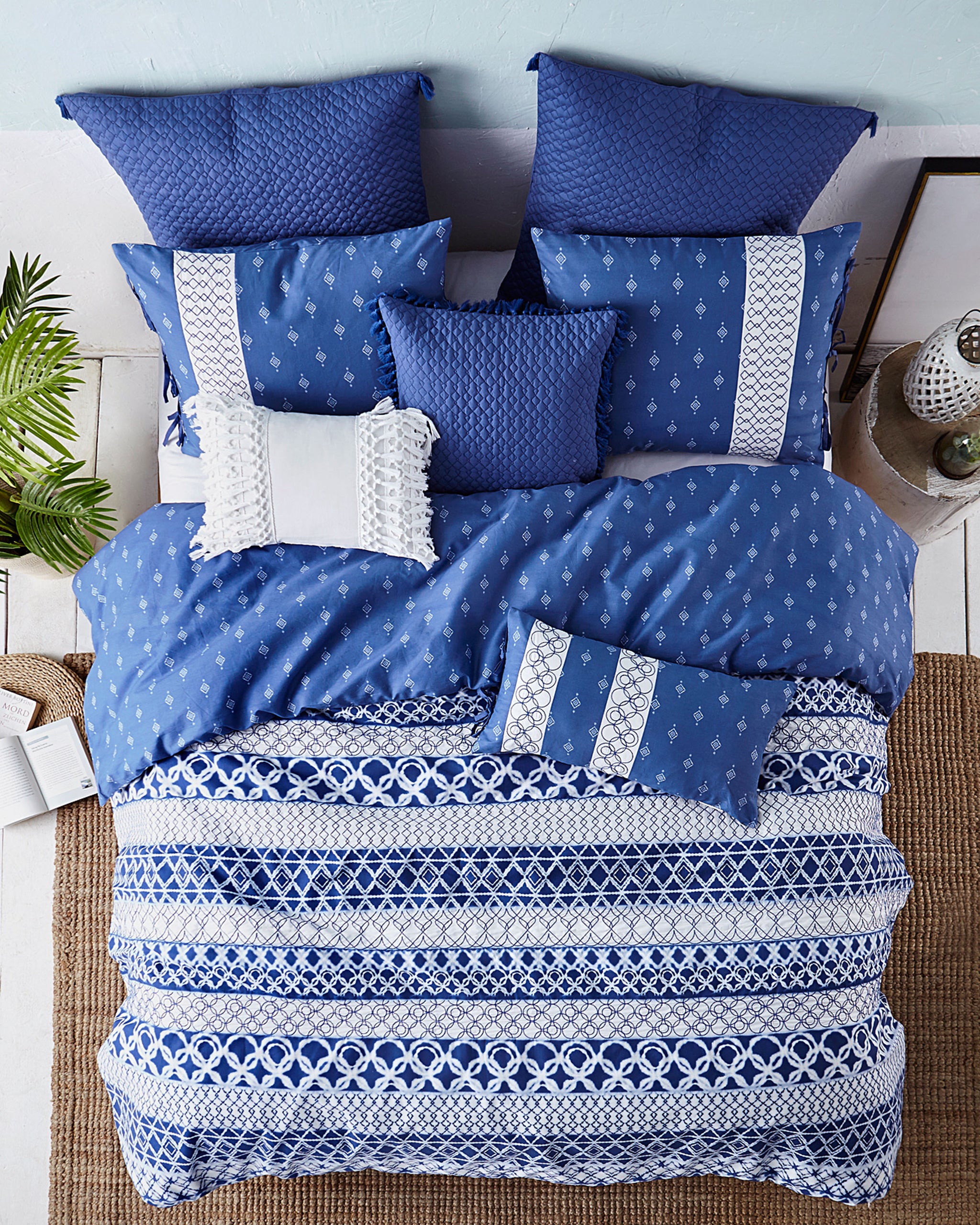 Shibori Stripe Cotton Duvet Set in Blue - Wonderhome