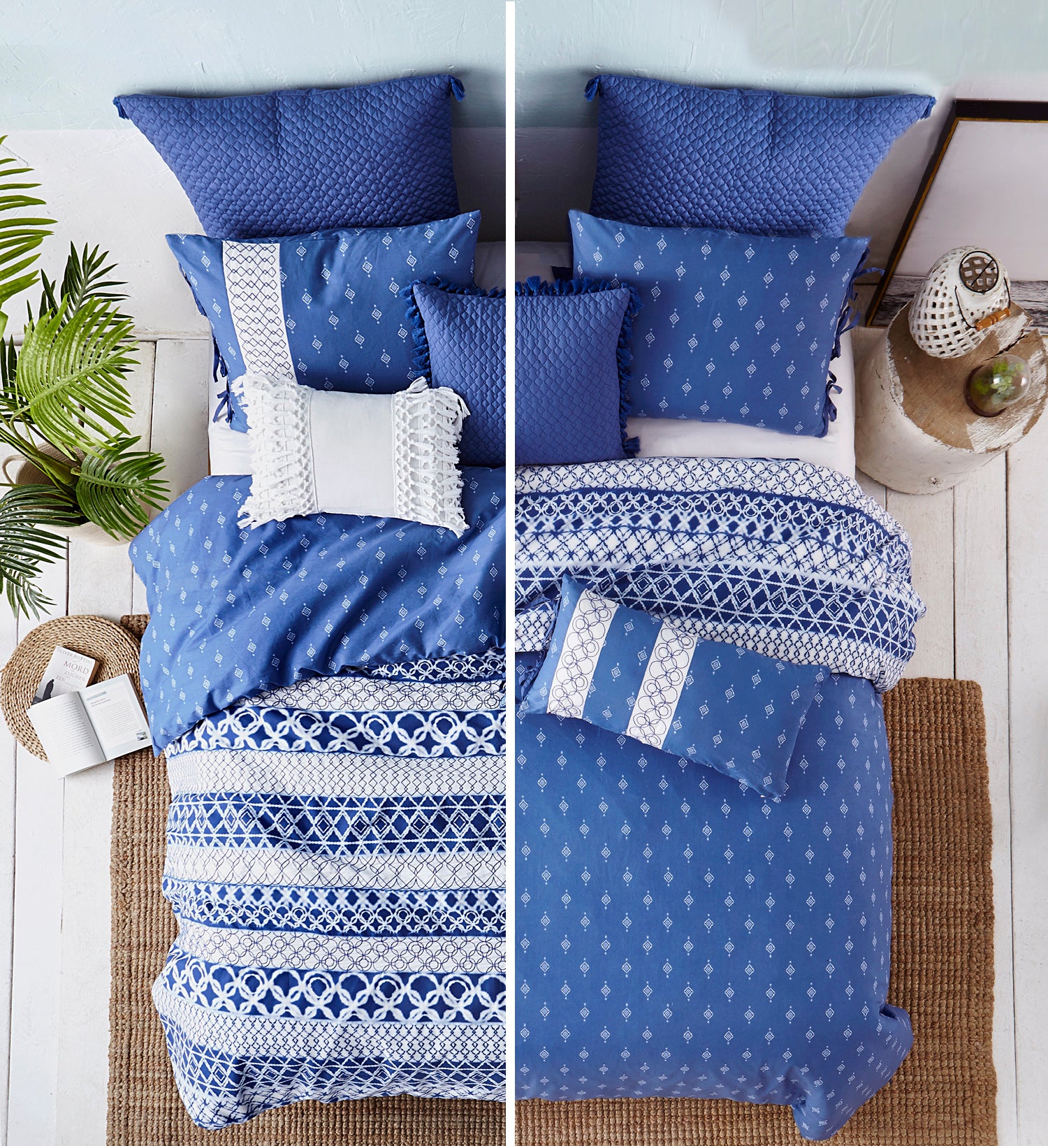 Shibori Stripe Cotton Duvet Set in Blue - Wonderhome
