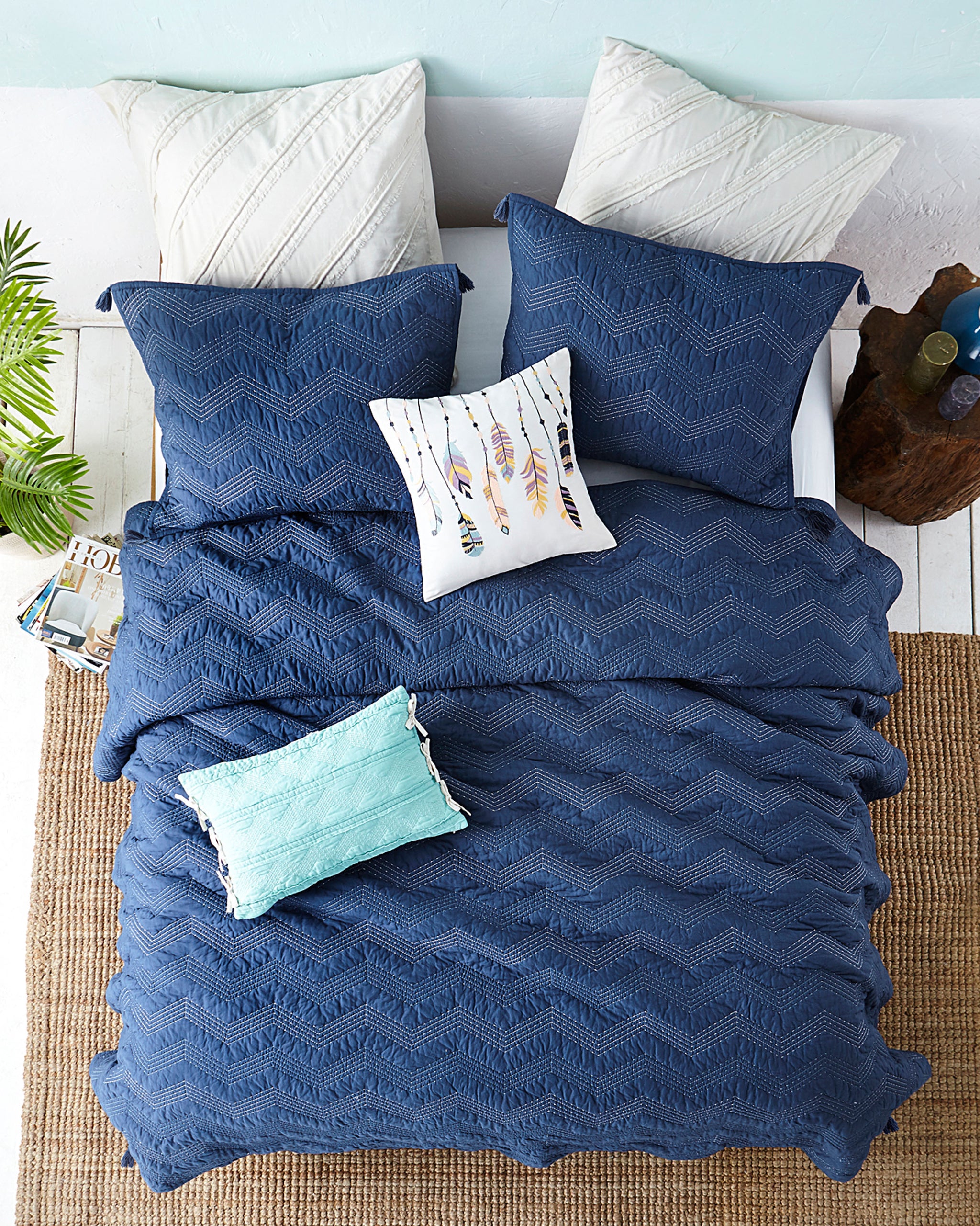 Wanderlust Cotton Quilt Set in Blue - Wonderhome