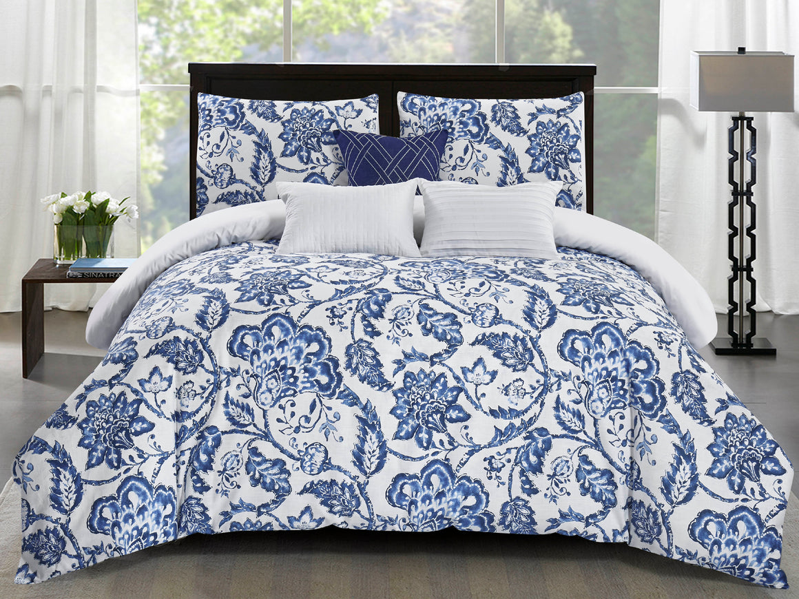 Elana Cotton Comforter Set in Blue - Wonderhome