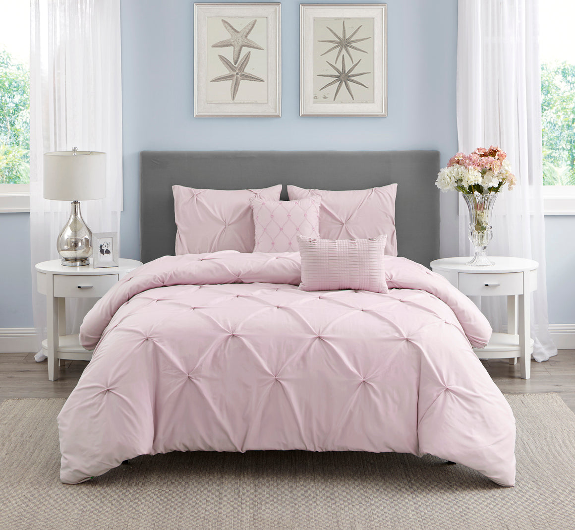 Hampton Pleated Comforter Set in Pink - Wonderhome