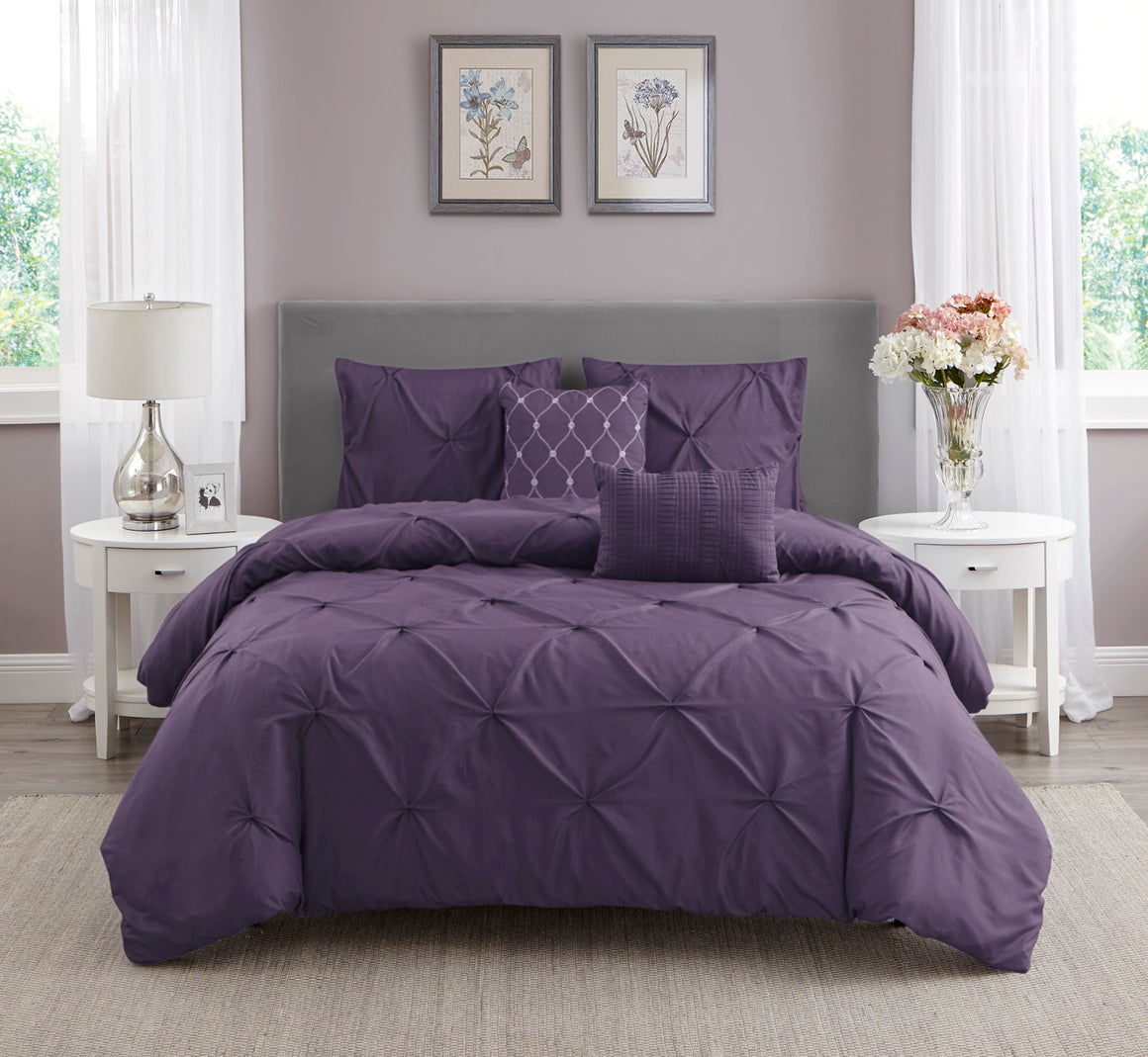 Hampton Pleated Comforter Set in Purple - Wonderhome