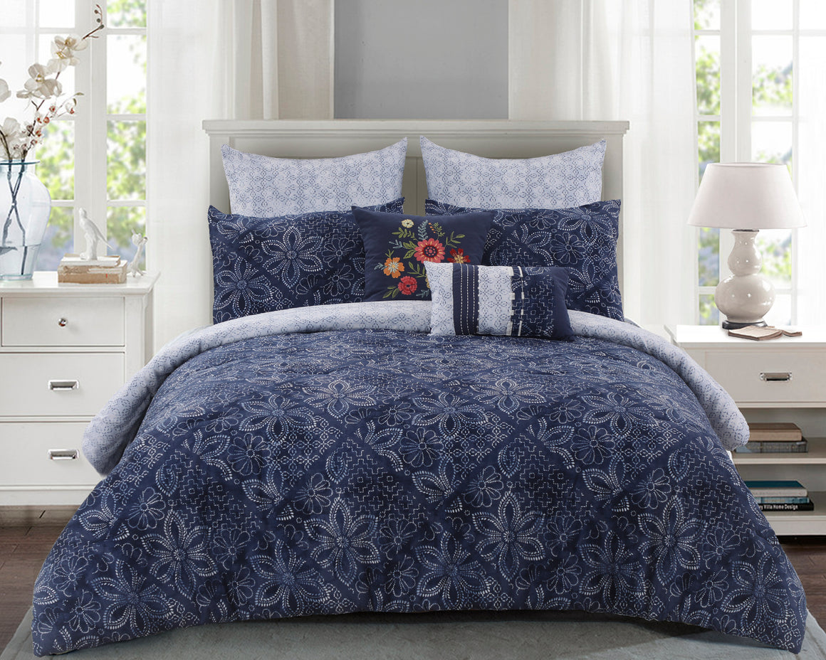 Kobe Cotton Comforter Set in Blue - Wonderhome
