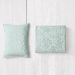 Embroidered Frame Linen Cotton Quilt Set in Light Blue - Wonderhome