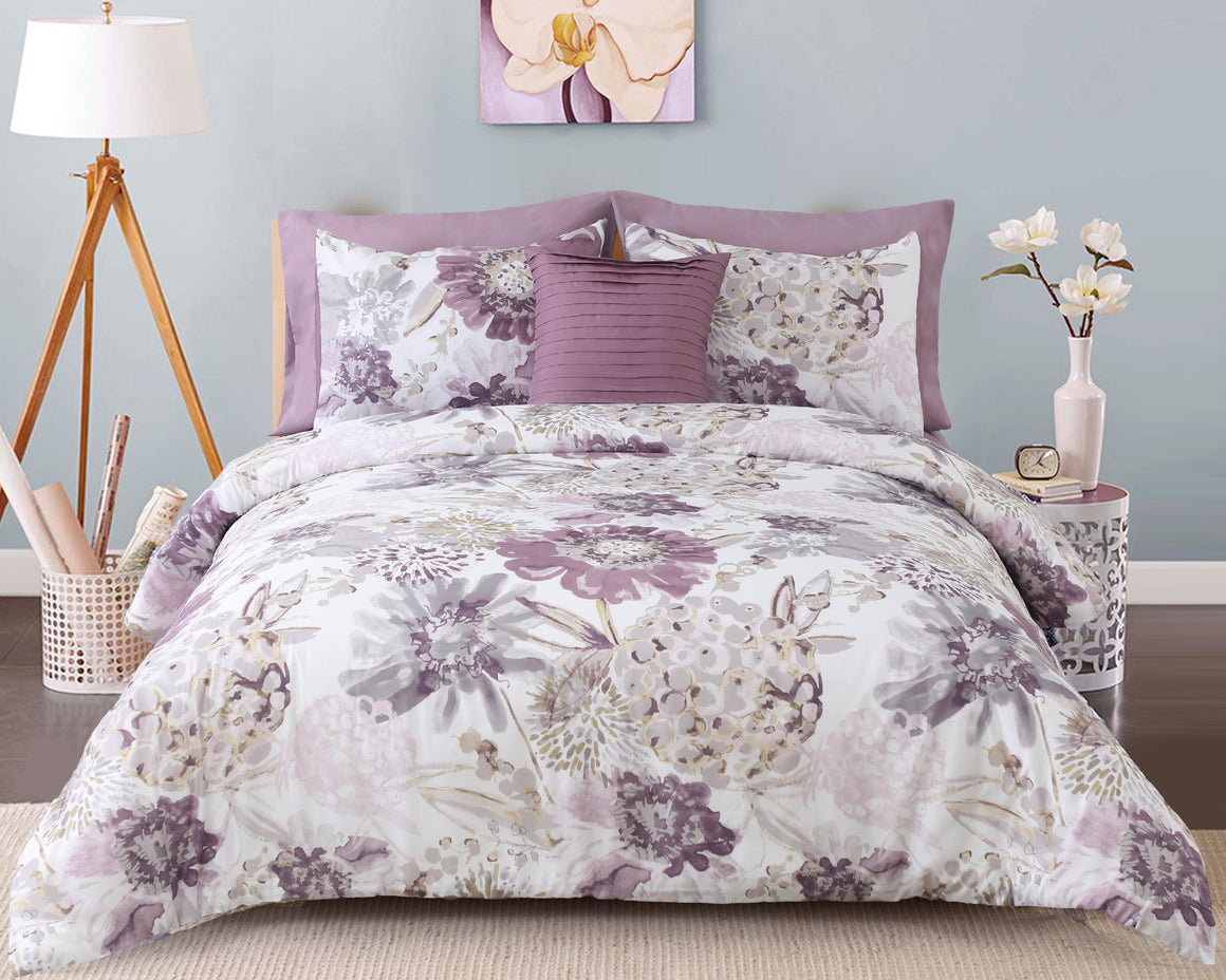 Sienna Printed Comforter Set in Purple - Wonderhome