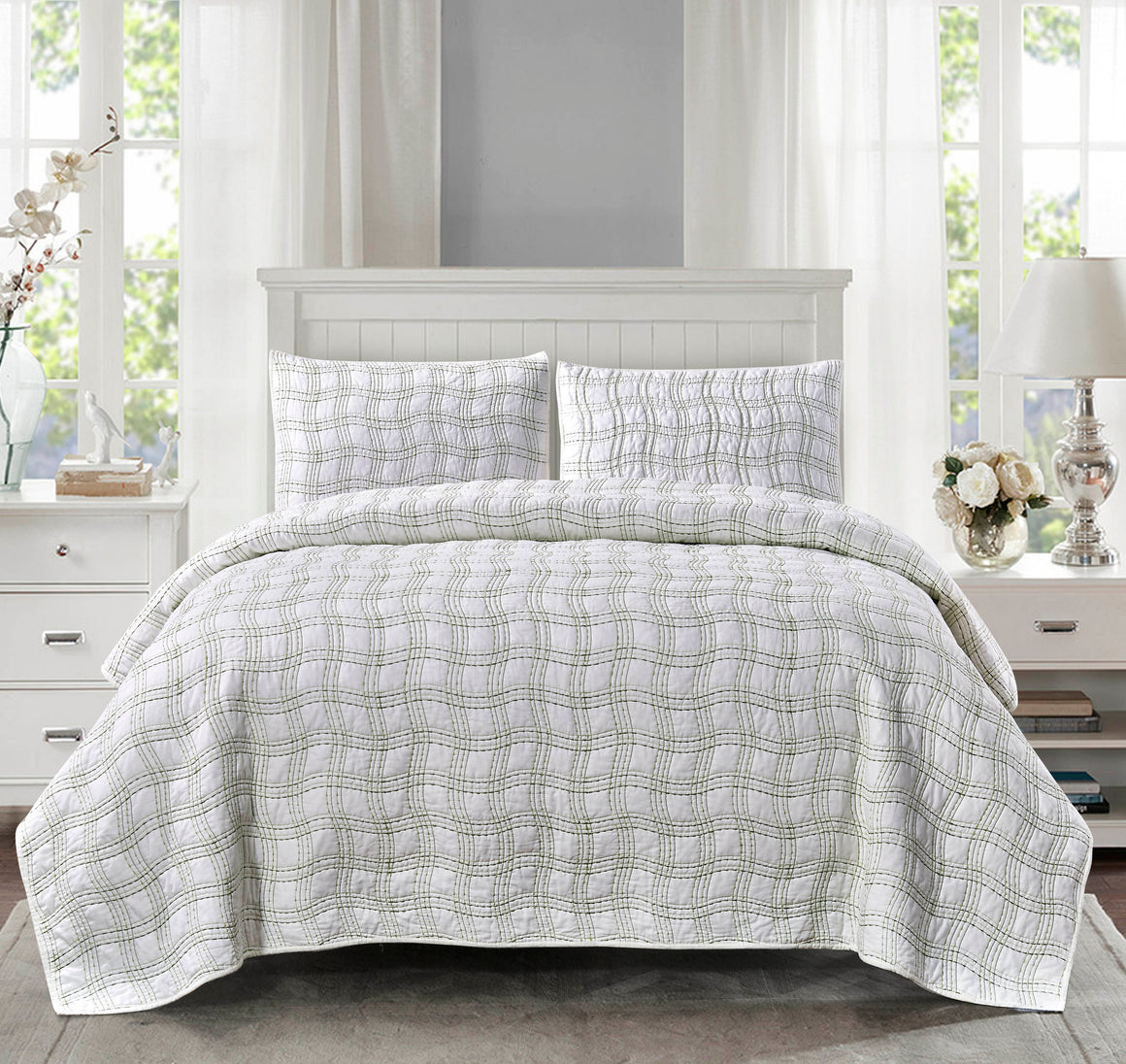 Sebastian Cotton Quilt Set in Green - Wonderhome