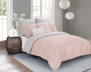 Ruched Cotton Comforter Set in Pink - Wonderhome